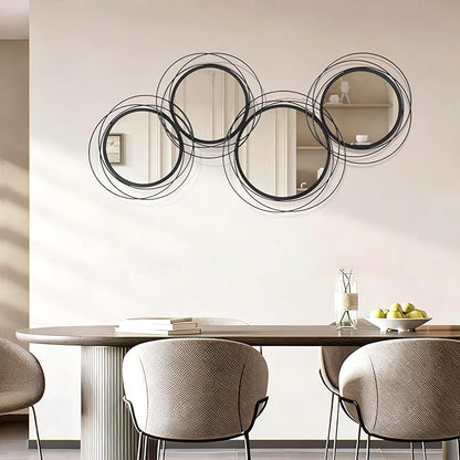 Black Wall Mirror Set, Metal Framed Round Mirror 4 Pack Circle Modern Decorative Mirrors for Living Room Bedroom Bathroom Entryway 20x40 Inch Home Decor