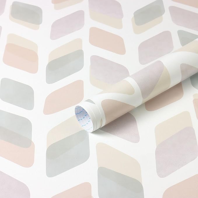 Boho Peel and Stick Wallpaper Pink Checkered Contact Paper 17.3"x78.7" Neutral Geometric Wall Paper Modern Self Adhesive Removable Wallpaper for Bathroom Kitchen Cabinets Waterproof Vinyl Roll