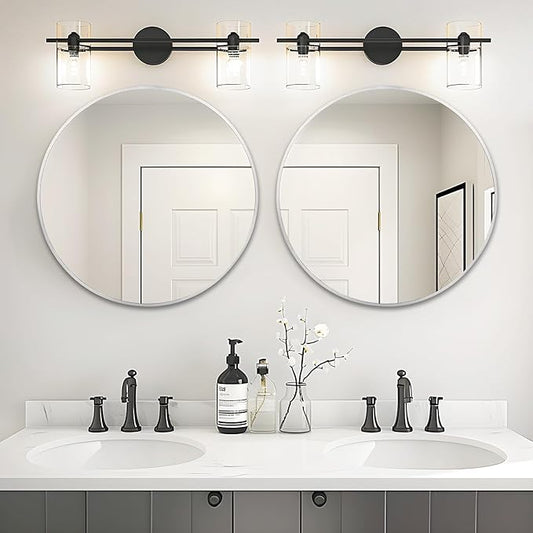Fabuday Silver Round Mirror 28 Inch - Big Circle Mirror for Bathroom, Living Room, Hallway, Entryway, Matte Aluminum Frame Circular Mirrors for Wall Decor