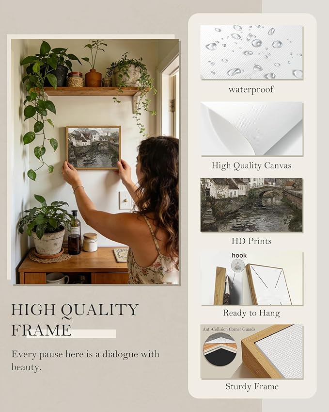 SHENIFY Vintage Town Framed Canvas Wall Art French Classic Wall Prints Modern Farmhouse Bathroom Kitchens Office Decor - 8