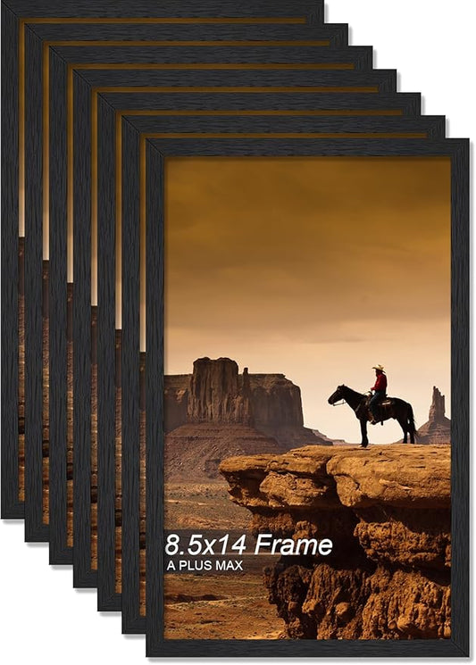 A PLUS MAX 8.5x14 Picture Frame Set of 6, Black Engineered Wood Frame for 8.5 x 14 Inch Picture Poster Photo, Light Weight 8.5 by 14 Frame with Wood-grain for Wall - 6 Pack/Black/8.5"x14"