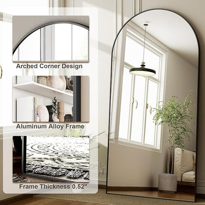 HARRITPURE 76"x34" Arched Full Length Mirror Free Standing Hanging Mounted Mirror Aluminum Frame Modern Simple Home Decor for Living Room Bedroom Cloakroom, Black