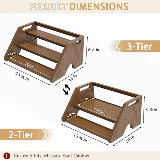 Bamboo Spice Rack Organizer -3-Tier Spice Rack for Countertop,Cabinet Spice Rack Organizer for 18 Spice Jars(4oz)，Step Shelf(Walnut)