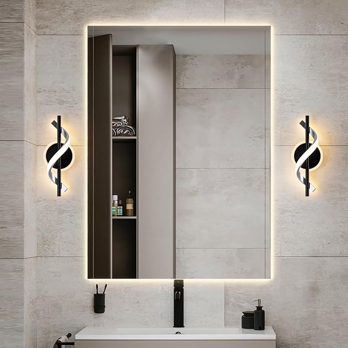 LED Wall Sconces Indoor, 12W LED Wall Mount Lights, Modern Spiral Wall Lamp, 3000K Warm White LED Light Fixture for Stairs Living Room Bedroom Aisle Hallway (Warm White, Black)