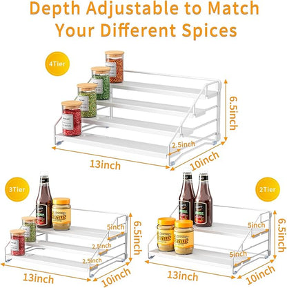 RCHYFEED Spice Rack Organizer for Cabinet, 4 Tier Spice Organization for Cabinet Depth Adjustable,Tierd Spice Rack Seasoning Organizer for Kitchen Countertop Pantry, Metal(1 Pack)