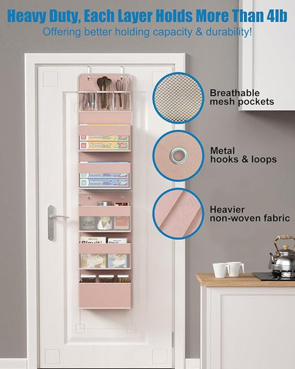 Closet Organizers and Storage, Over The Door Organizer, 6 Shelf Camper Storage, Behind The Door Storage Organizer, Wall Mount Back of Door Hanging Organizers (Pink)