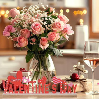 MEETYAMOR Valentines Day Decorations, Wood Metal Happy Valentines Day Sign for Table Decor, Farmhouse Rustic Valentines Day Decorations for Home, Kitchen, Mantle, Shelf
