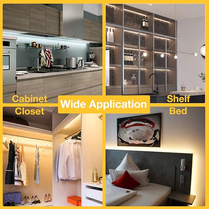 DAYBETTER Under Cabinet Lighting, 6 PCS Under Cabinet Lights, Dimmable LED Strip Lights with Remote, LED Lights for Kitchen Cabinet, Counter, Shelf, 2700K-6500K Warm to Daylight White, Timing, 20 ft