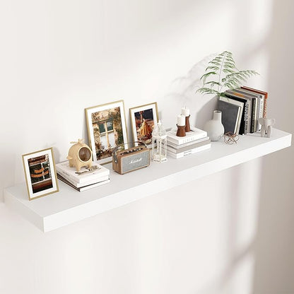Floating Shelves for Wall, 55 Inch Wide x 12 Inch Deep Floating Shelves, Long Wood Floating Wall Shelf Shelves for Living Room Bathroom Bedroom Kitchen Home - (White, 55" W x 12" D x 2" H)