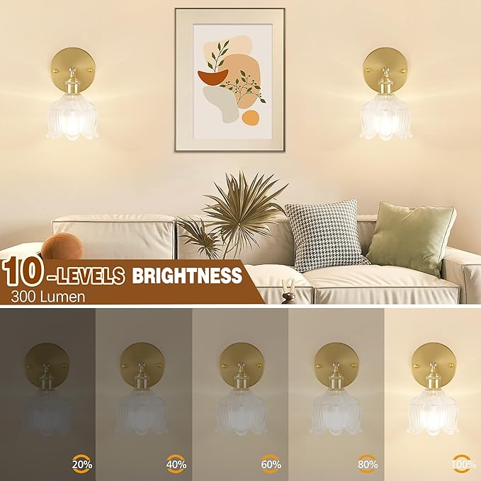 Vintage Battery Wall Sconce with Flower lampshade,Rechargeable Battery Powered Wall Lights,Wall lamp with 15 Colors for Bedroom Living Room Home Decor (Flower White, 2 Light Battery Operated)