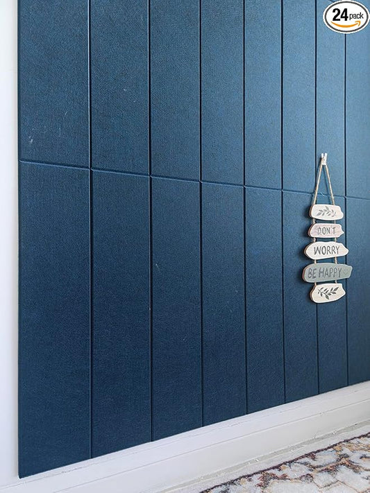Shiplap Felt Wall Panels for Interior Wall Decor, Accent Wall Paneling for Bedroom Living Room & Office, Peel and Stick, Sound Absorbing – 24 Pack Felt Tiles with Adhesive – Prussian Blue