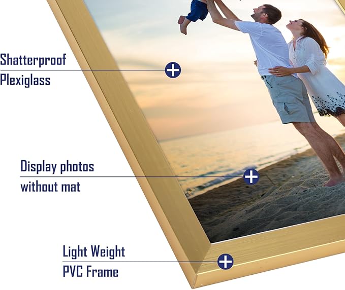 Hoikwo 18 Packs 5x7 Gold Multi Plastic Picture Frames Set with Plastic Cover for Family Photos, Artwork, Light Weight Bulk 5 by 7 Frames Packs for Wall Hanging and Table, Stylish Picture Frames