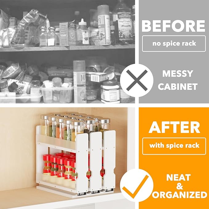 SpaceAid Bamboo Pull Out Spice Rack Organizer for Cabinet, Heavy Duty Slide Out Seasoning Kitchen Pantry Sliding Vertical Organization, 7.6