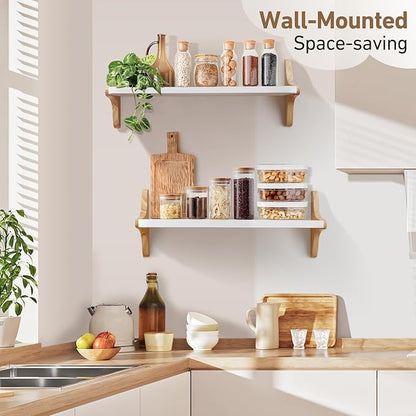 Wooden Floating Shelves for Wall, 23.6" W x 6" D x 0.8" H Large Wall Shelves, Hanging Storage Shelf with Sturdy Brackets for Living Room, Kitchen, Bathroom, Bedroom Decor, Walnut, 2 Packs