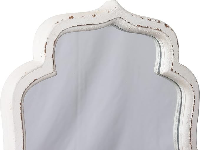 Vintage Small Scalloped Wall Mirror Decorative 16" x 12", Hanging Rustic Distressed White Bathroom Mirrors for Vanity, Farmhouse Wood Quatrefoil Wall Mounted Mirror for Living Room