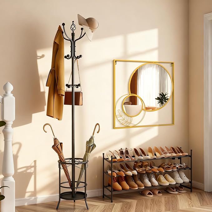 Gold Wall Mounted Mirror Set, Golden Metal Framed Square Mirror Modern Art Mirrors for Bedroom Living Room Bathroom 24x24 Inch Decor