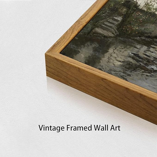 OIQArtOIQ Vintage Landscape Canvas Wall Art Framed Natural Scenery Painting Artwork Prints France Country Wilderness Farmhouse Decor Pictures Kitchen Bedroom Living Room Bathroom