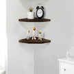 Joiishom Wood Corner Wall Shelves Set of 2, Solid Wood Corner Floating Shelves for Wall, Round End Wall Mounted Floating Corner Shelf for Bedroom, Living Room and Kitchen. (Brown-10 inch)