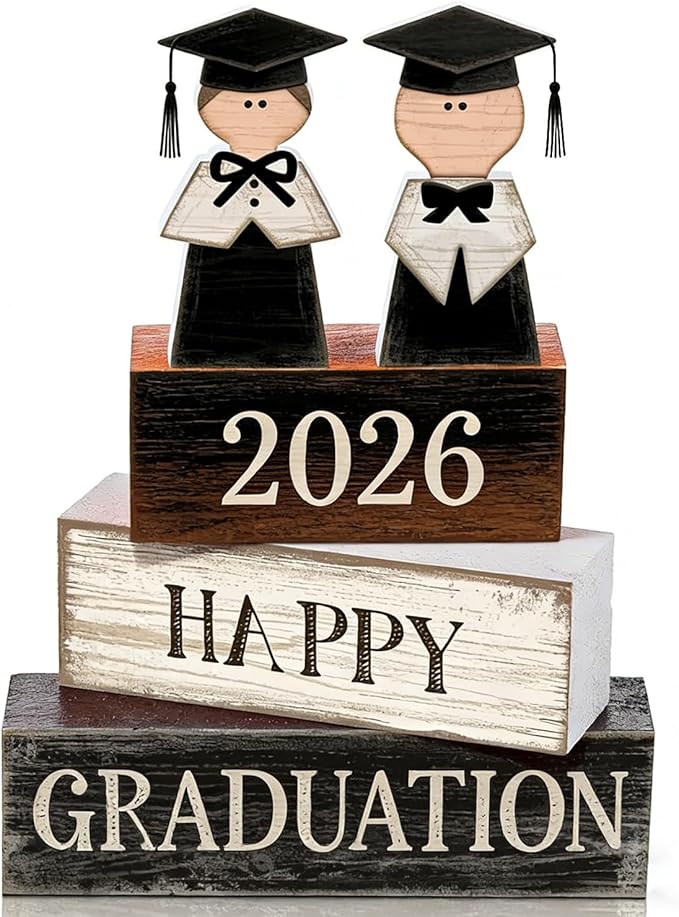 2026 Graduation Table Decorations Class of 2026 Senior Tiered Tray Decor Wooden Block Signs Farmhouse Congrats Grad Tabletop Party Centerpiece for Tables Wooden Sign for Home Decor