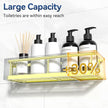 YASONIC Shower Caddy Adhesive, No Drill Bathroom Shower Organizers, with Removable Hooks, Rust Proof Shower Shelves, Wall-Mounted Shower Holder, 2 Pack Gold