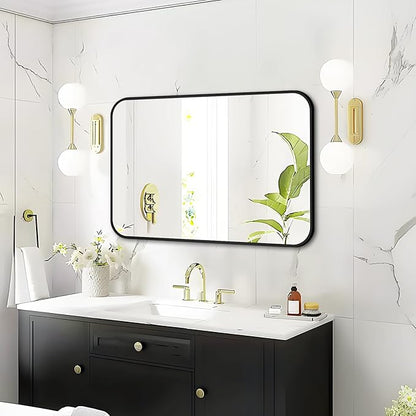 Fabuday Black Bathroom Mirror for Over Sink - 20x30 Matte Metal Framed Wall Mirror, Rounded Rectangular Vanity Mirrors for Living Room, Bedroom, Entryway, Hallway, Horizontally/Vertically