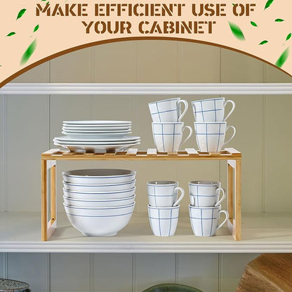 2 Pcs Kitchen Cabinet Organizer Bamboo Bookshelf Bamboo Kitchen Shelves, Cabinet Shelf Organizer, Storage Shelves for Pantry Bathroom Dining Room Study Laundry