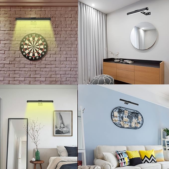 Rechargeable Picture Lights with Remote, Battery Operated LED Painting Light, Dimmable/Timer Off Dartboard, 13 Inch Full Metal Art Display Light for Picture Artwork Gallery