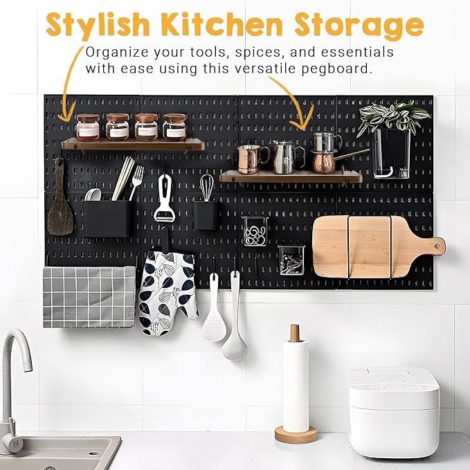 2 Pack Walnut Color Pegboard Shelf, Pegboard Accessories, Wooden Pegboard Shelves with Pegboard Hooks, Compatible with IKEA Skadis Pegboard