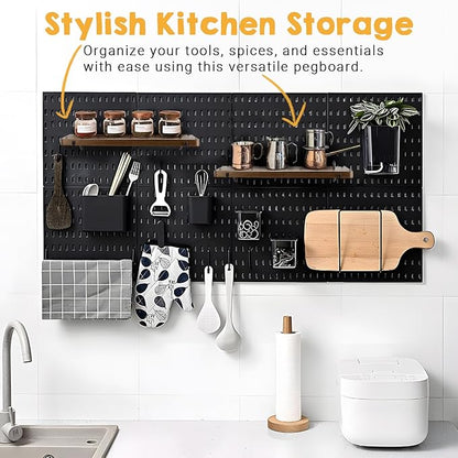 2 Pack Walnut Color Pegboard Shelf, Pegboard Accessories, Wooden Pegboard Shelves with Pegboard Hooks, Compatible with IKEA Skadis Pegboard