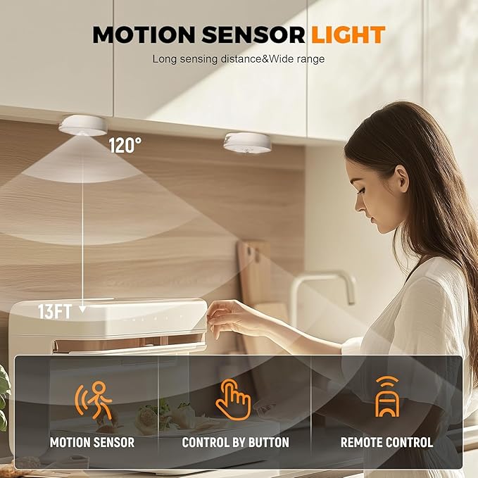4 Pack Under Cabinet Lights with Charging Station, Rechargeable Under Cabinet Lighting with Remote, 3 Color Temps & 12 RGB, Dimmable Motion Sensor Lights for Kitchen, Pantry and Shelf