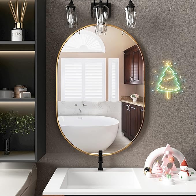 Oval Bathroom Mirror Capsule Wall Vanity Mirror, 24