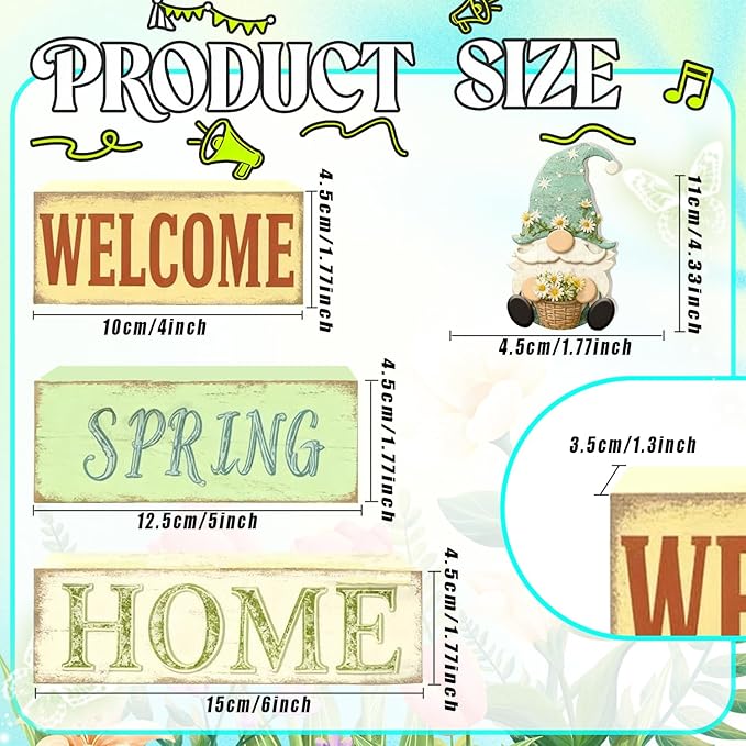 Spring Decoration Wooden Tiered Tray Decor – Rustic Welcome Spring Home Gnome Stacked Block Sign with Flower – Farmhouse Tabletop Spring Decor for Living Room Shelf Kitchen Coffee Bar Seasonal Home