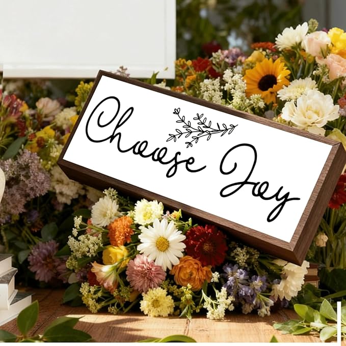 Choose Joy Sign, Happy Decoration for Home Office, Inspirational Wooden Framed Sign, Living Room Decor Tabletop, Rustic Home Bar Club Decors, Farmhouse Wall Decoration