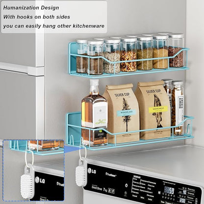 Magnetic Spice Rack for Refrigerator,8 Pack Magnetic Fridge Shelf, Moveable Spice Organizer with Hook Rack, Paper Towel Holder, Utensil Holder,cup lid holder, Super Magnetic Rack Set (Blue)