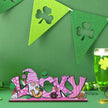 St Patricks Day Decor for Table Irish Lucky Decoration Leprechaun Wooden Centerpieces Rustic Farmhouse Sign for Tabletop Home Shelf Office St Patricks Day Party Decoration Pink