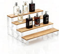 junyuan Bathroom Organizers and Storage,4 Tier Spice Rack Organizer for Countertop,Kitchen Countertop Organizers and Storage Shelf,Bamboo Tiered Display Stand,Clear Extended Width 14