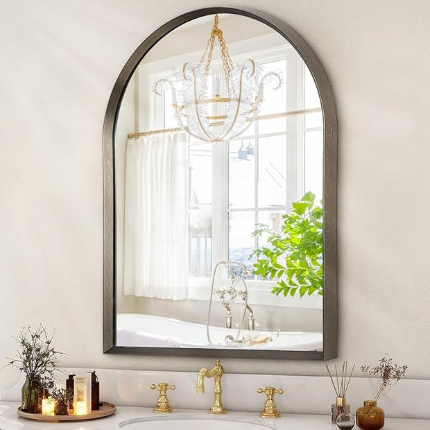Arched Mirror Bathroom Wall Mirror 16"x12" Brushed Metal Vanity Wall Mounted Mirror for LivingRoom Bedroom Entryway Room Home Decor