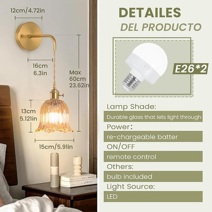 Battery Operated Wall Sconce Rechargeable,Wireless Wall Lamp with Adjustable Chain Retro Set of 2, Wall Light 12 Colors RGB with Dimmable Remote, Indoor Wall Lamp for Living Room Bedroom