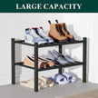 Smiry Bamboo Shoe Rack for Closet, 2 Tier Small Wooden Stackable Shoe Organizer, Free Standing Shoes Storage Shelf for Entryway, Front Door Entrance, Black