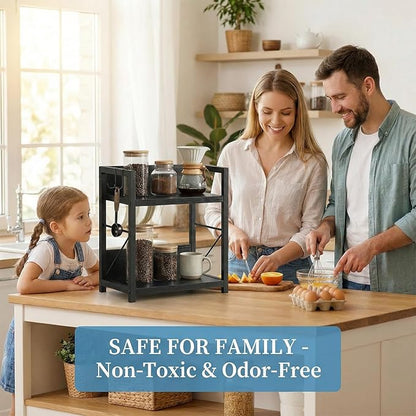 2 Tier Kitchen Counter Shelf Organizer, Coffee Bar Station Organizer, Space Saving Spice Rack, Countertop Shelf for Home Countertop Kitchen Office (Black)