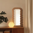 Wavy Wall Mirror for Cozy Home Decor, 14x28 Arched Wall Mounted Mirror with Velvet Touch for Girly Bedroom Decoration, Unique Home Accent for Modern Room Aesthetics (Brown)