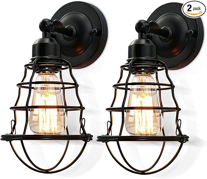 Farmhouse Wall Sconces 2pack, Vintage Wall Light Fixtures, Industrial Wire Cage Wall Sconces, Modern Sconces Wall Lighting, Retro Wall Mount Light for Bedroom Hallway
