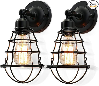 Farmhouse Wall Sconces 2pack, Vintage Wall Light Fixtures, Industrial Wire Cage Wall Sconces, Modern Sconces Wall Lighting, Retro Wall Mount Light for Bedroom Hallway