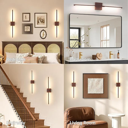 Battery Operated Wall Sconce Set of 2, 10400mAh Rechargeable Wall Sconces, 3000K-6000K Dimmable, 350°Rotate, Indoor Wall Lights for Bedroom Living Room Bathroom, Black Walnut, 31.5 Inch