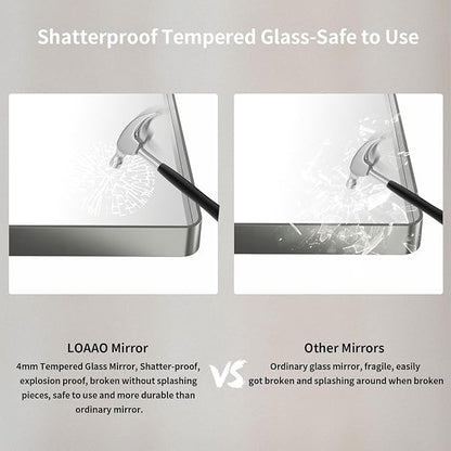 LOAAO 40X30 Inch Brushed Nickel Bathroom Mirror, Rounded Rectangle Silver Metal Frame Mirror, Brushed Nickel, Anti-Rust, Shatter Proof, Hangs Horizontally or Vertically