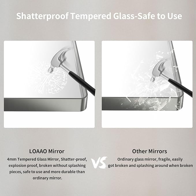LOAAO 60X40 Inch Brushed Nickel Bathroom Mirror, Rounded Rectangle Silver Metal Frame Mirror, Brushed Nickel, Anti-Rust, Shatter Proof, Hangs Horizontally or Vertically