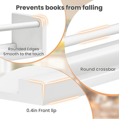 upsimples 2 Pack Nursery Book Shelves, 23.6 Inch Floating Bookshelves for Wall, Baby Nursery Decor, Small Solid Wood Wall Mounted Shelves for Baby Kids Boys Girls, White