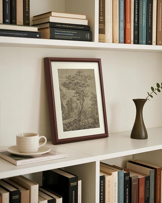 InSimSea Brown Framed Pastoral Tree Wall Art, Vintage Rustic Farmhouse Cottage Landscape Sketch Painting decor for Living Room Study Library Shelf,11x14in, with Acrylic Panel, Canvas Prints Picture
