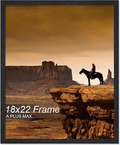 A PLUS MAX 18x22 Picture Frame, Black Engineered Wood Frame for 18 x 22 Inch Picture Poster Photo, Light Weight 18 by 22 Frame with Wood-grain for Wall - 1 Pack/Black/18 x22