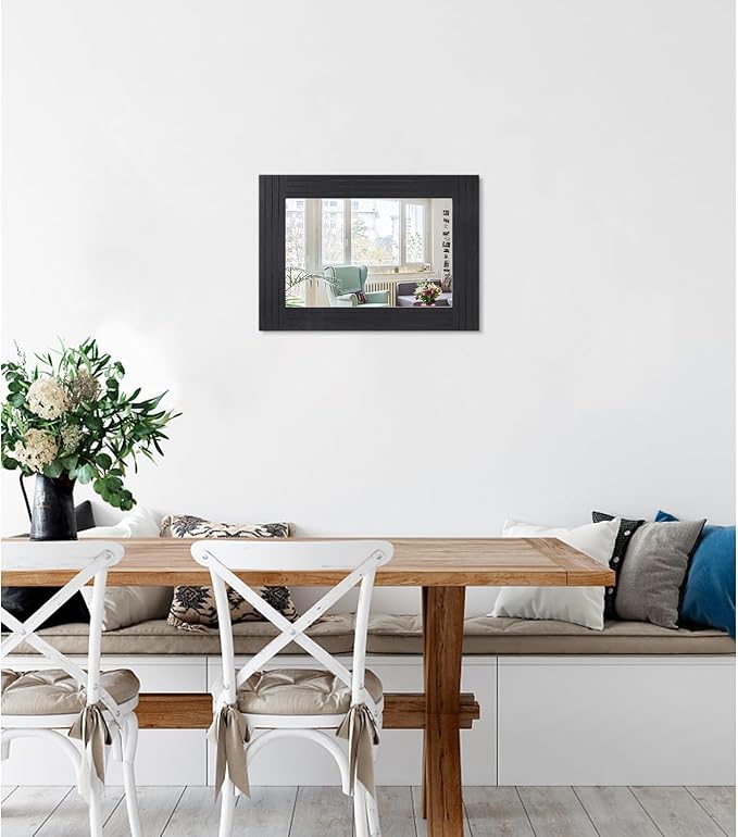 Black Vintage Rustic Wood Framed Wall Mirror Farmhouse Rectanglular Antique Decor Hanging Mirror for Bathroom Bedroom Living Room Entryway Large 16